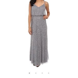 Adriana Papell beaded blouson gown** gray size 2**